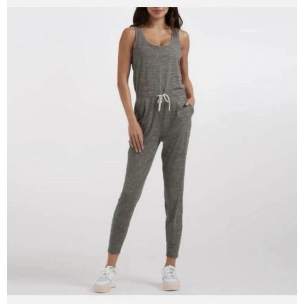 Vuori Womens L Lux‎ Harem Jumpsuit Romper Heather Gray Elastic Waistband UPF30+